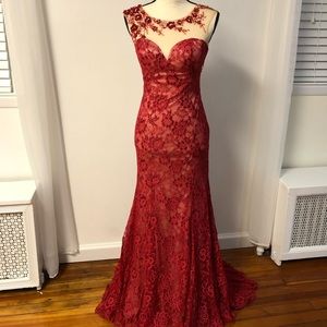 Red Lace Bejeweled Dress (Dave & Johnny)